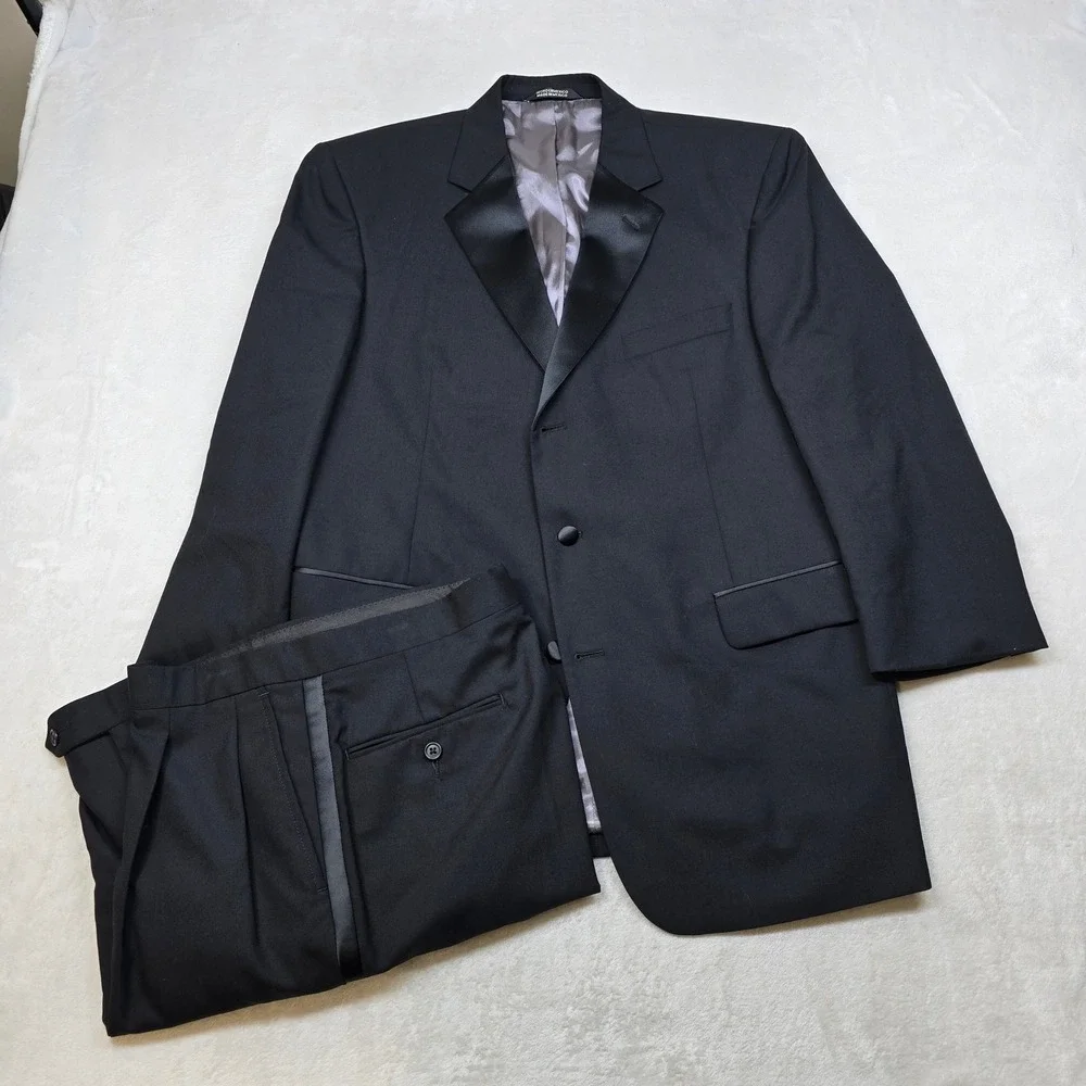 Stafford Tuxedo Suit Set Mens 44R 2 Piece Pants‎ 35x28 Black Jacket Formal Wear